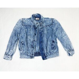 Vintage 80s Dawn Jean Jacket Large Denim Stone Wash Pleated Pockets